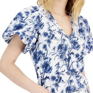 INC Phoebe Blooms Blue and White Floral Shirt